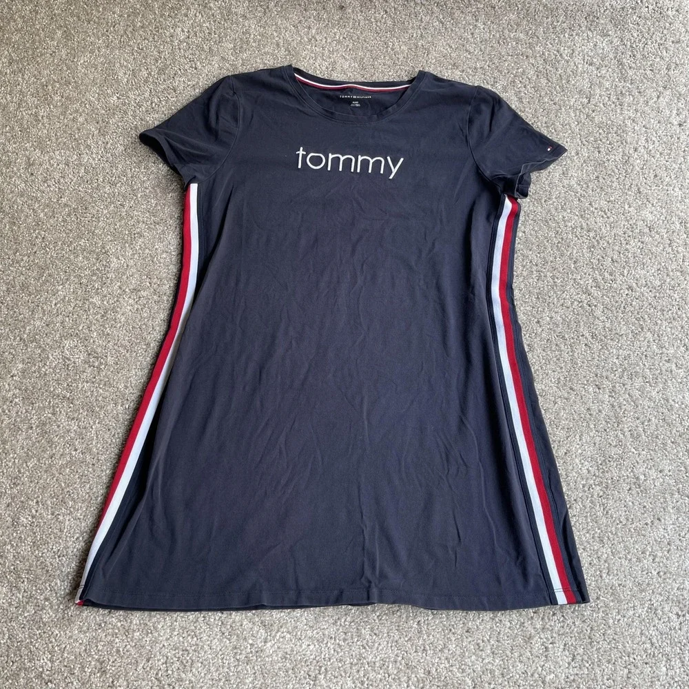 Tommy Hilfiger Dress Womens XL Navy Blue Short Sleeve Crew Neck T Shirt Logo